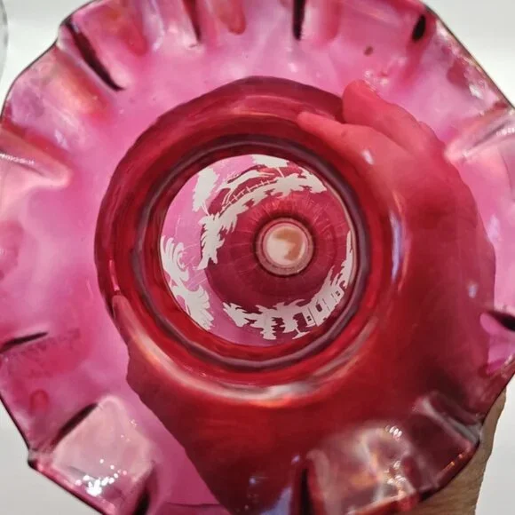 Vintage Cranberry Ruby Flash Cut Glass Vase - Picture 7 of 9